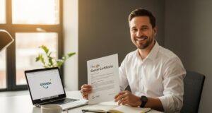 Google Certificates in 2025: Which One Actually Gets You Hired (Real Data) Professional studying Google career certificate on laptop with notebook and coffee, representing online learning and career development in 2025