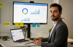 7 Marketing Skills That Pay $80K+ Now (While AI Kills the Rest) Marketing professional analyzing performance data and advertising metrics on laptop showing high-paying digital marketing skills in demand
