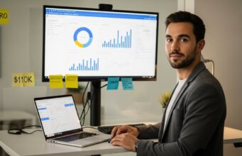 7 Marketing Skills That Pay $80K+ Now (While AI Kills the Rest) Marketing professional analyzing performance data and advertising metrics on laptop showing high-paying digital marketing skills in demand