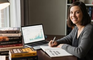 How Self-Published Authors Make $50K-$200K on Amazon: The Complete System Stack of self-published books with laptop showing Amazon KDP dashboard representing successful indie author publishing business model